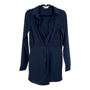 Essue Size M Classy Elegant Minimalist Navy Long Sleeve Wrap Front Romper